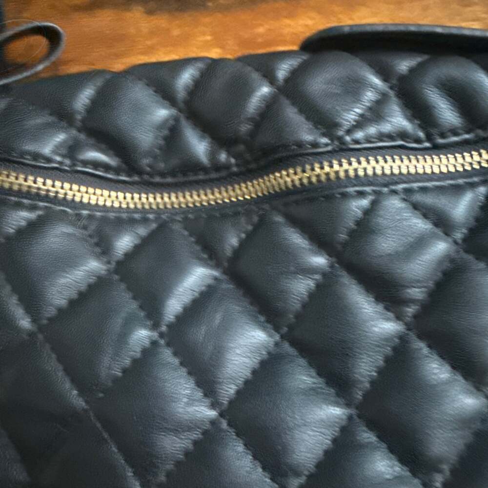 bebe Maria Black Quilted Faux Leather Mini Backpack with Gold Hardware